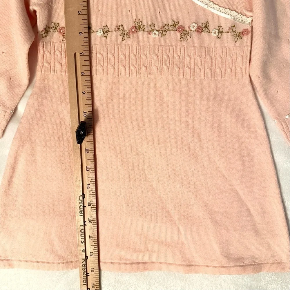 Vintage 2003 Gymboree FOX TROT Pink Sweater Dress 18-24M Floral Appliqué